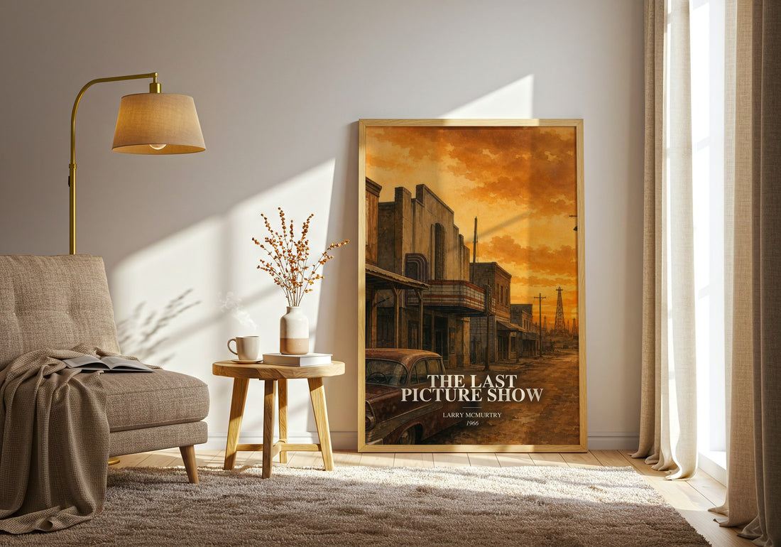 The Last Picture Show watercolour print in frame leaning in hallway – coming of age wall art