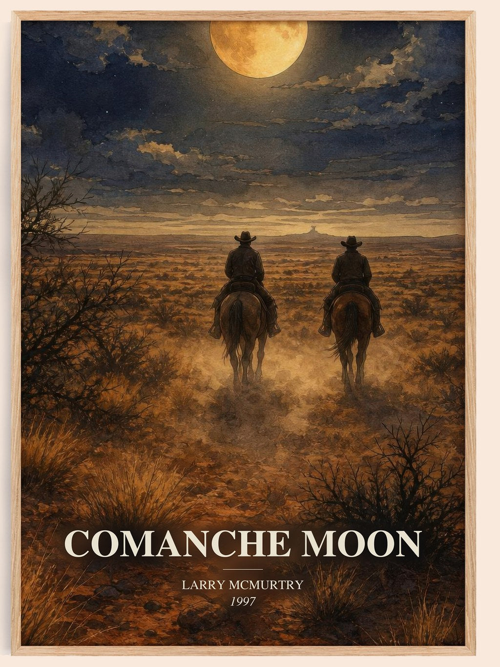 Comanche moon watercolour book poster by Larry McMurtry – framed literary art print