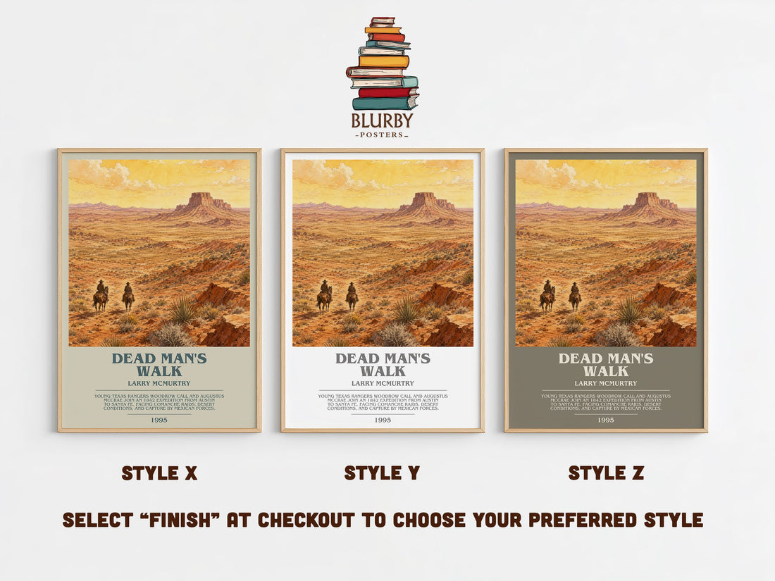 Dead Man's Walk bookish print in frame leaning in hallway – adventure wall art (mockup)