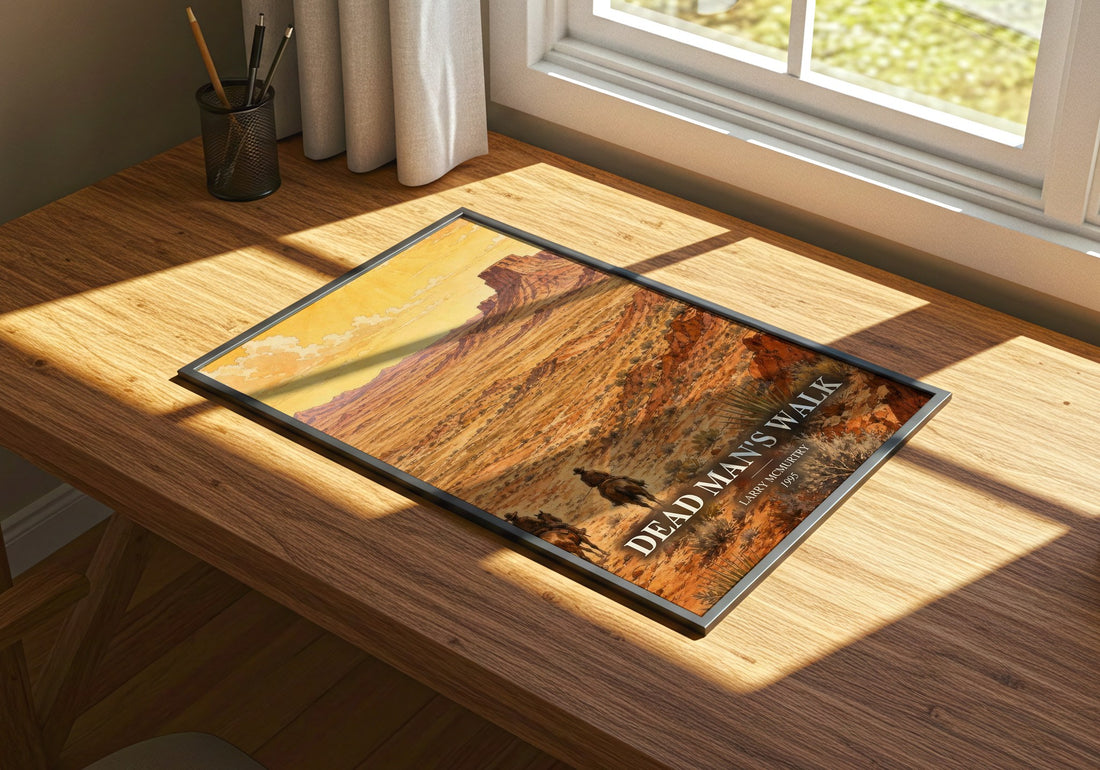 Dead Man's Walk watercolour book poster framed on wall – adventure wall art