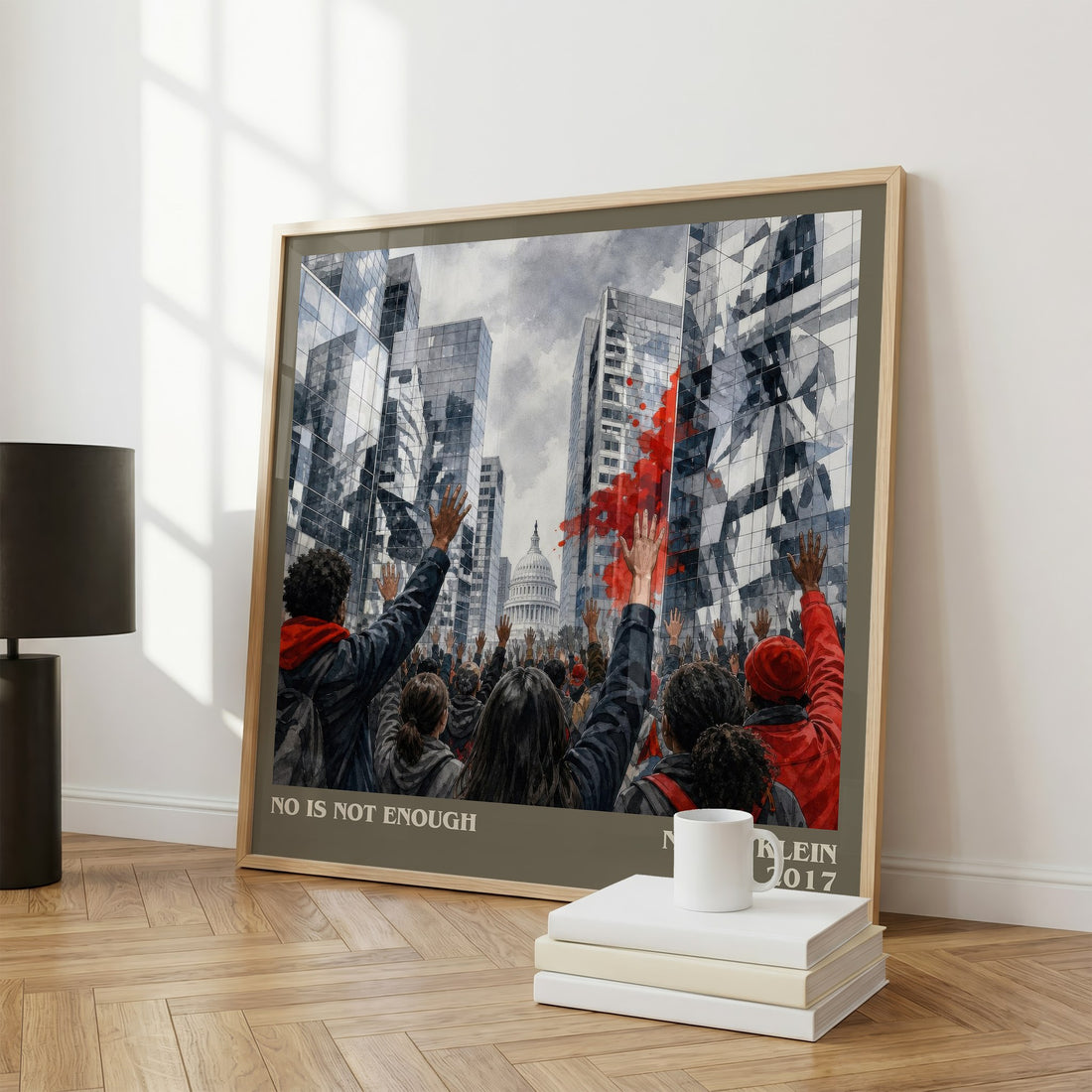 No Is Not Enough literary print framed by window – literary home decor