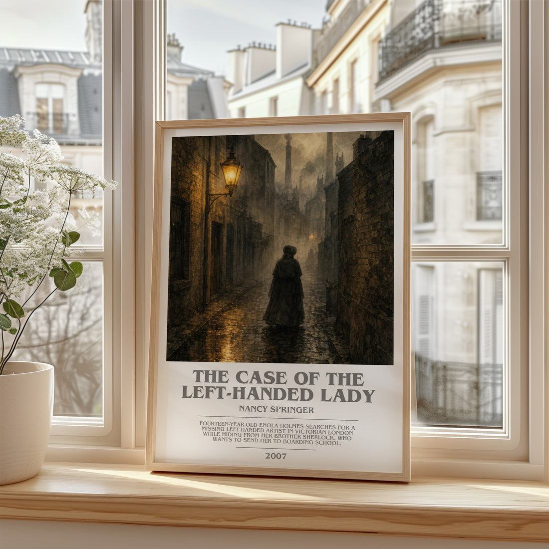 The Case of the Left-Handed Lady bookish poster colour and style options – Nancy Springer book art
