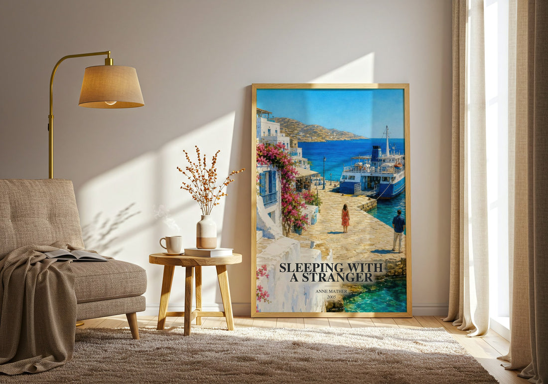 Sleeping with a Stranger watercolour print in frame leaning in hallway – romance wall art