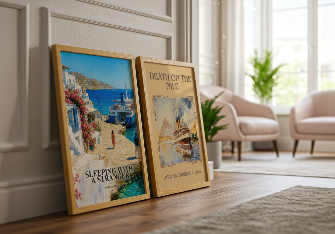 Sleeping with a Stranger watercolour print framed by window – literary home decor