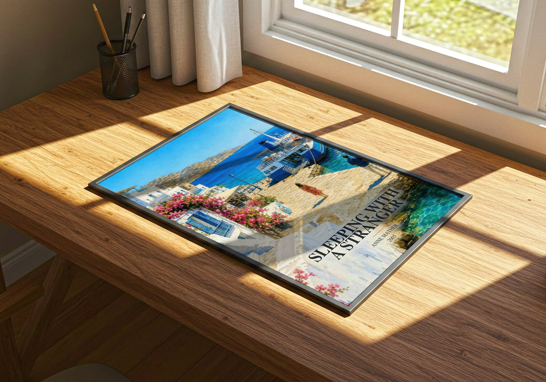 Sleeping with a Stranger watercolour book poster framed on wall – romance wall art