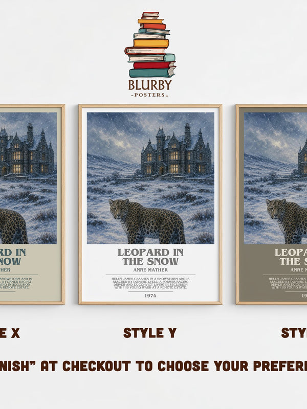 Leopard in the Snow bookish print in frame leaning in hallway – romance wall art