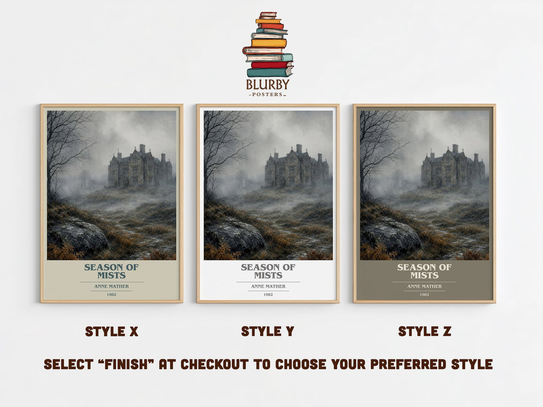 Season of Mists book cover print in frame leaning in hallway – romance wall art (mockup)