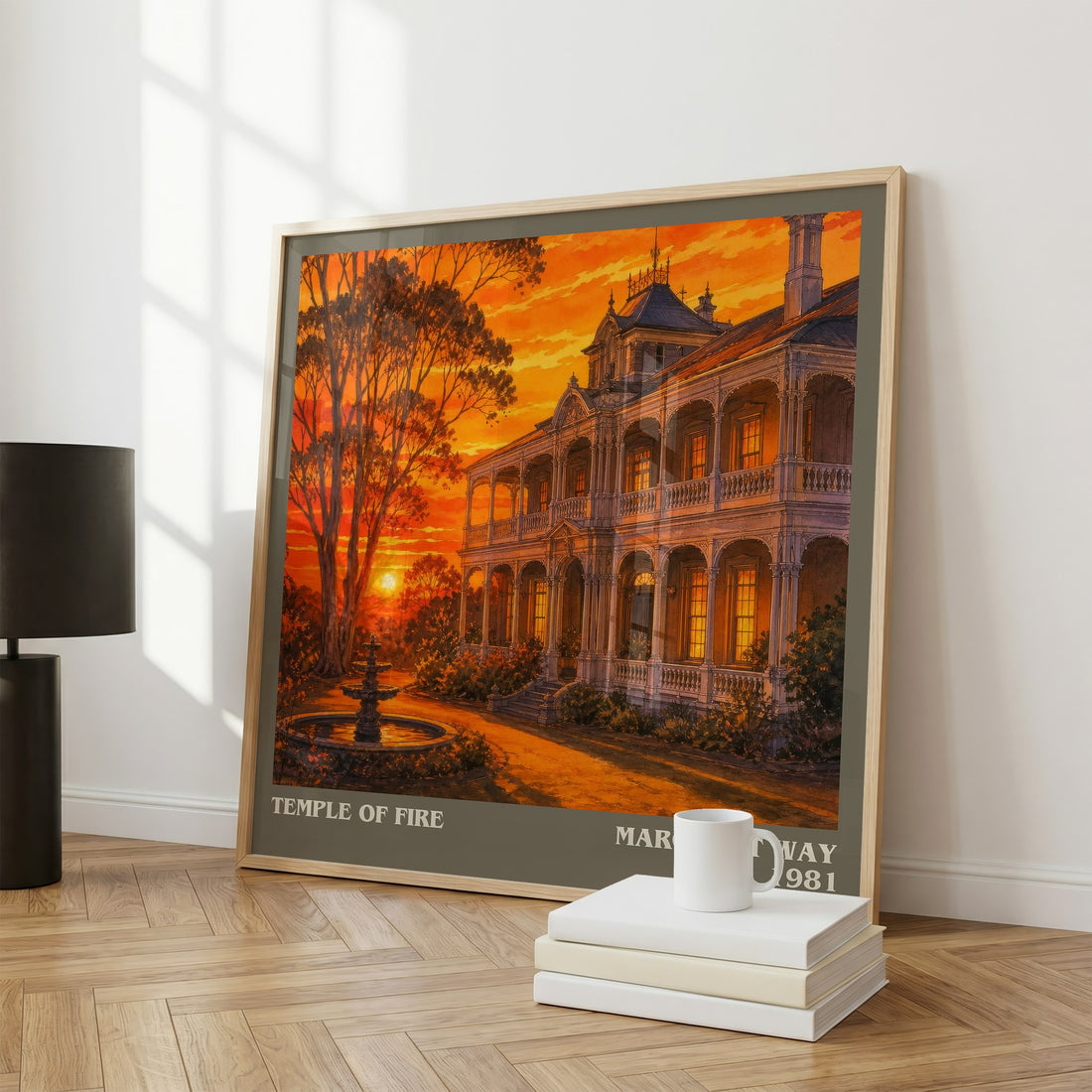 Temple of Fire literary print framed by window – literary home decor