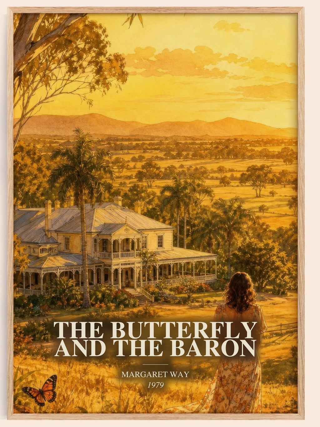 The Butterfly and the Baron watercolour book poster by Margaret Way – framed literary art print