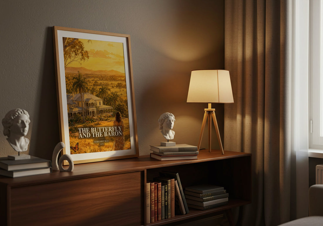 The Butterfly and the Baron watercolour print on bookshelf – Margaret Way fan gift