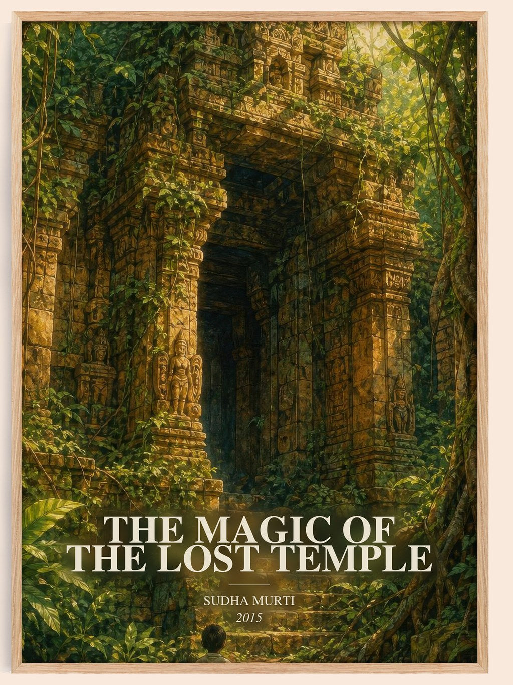 The Magic of the Lost Temple watercolour book poster by Sudha Murti – framed literary art print