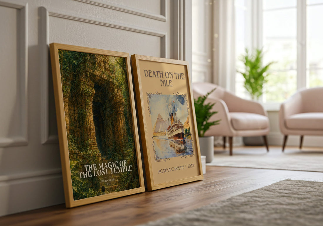 The Magic of the Lost Temple watercolour print framed by window – literary home decor