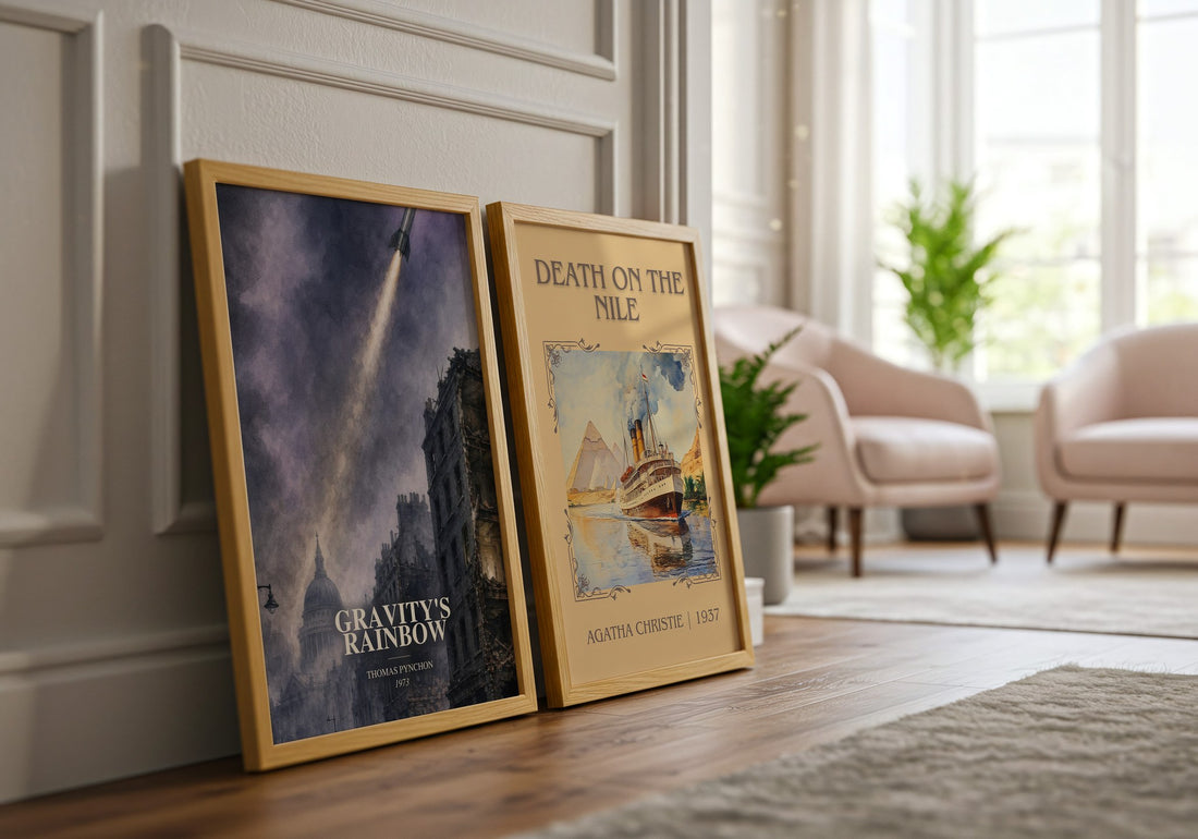 Gravity's Rainbow watercolour print framed by window – literary home decor