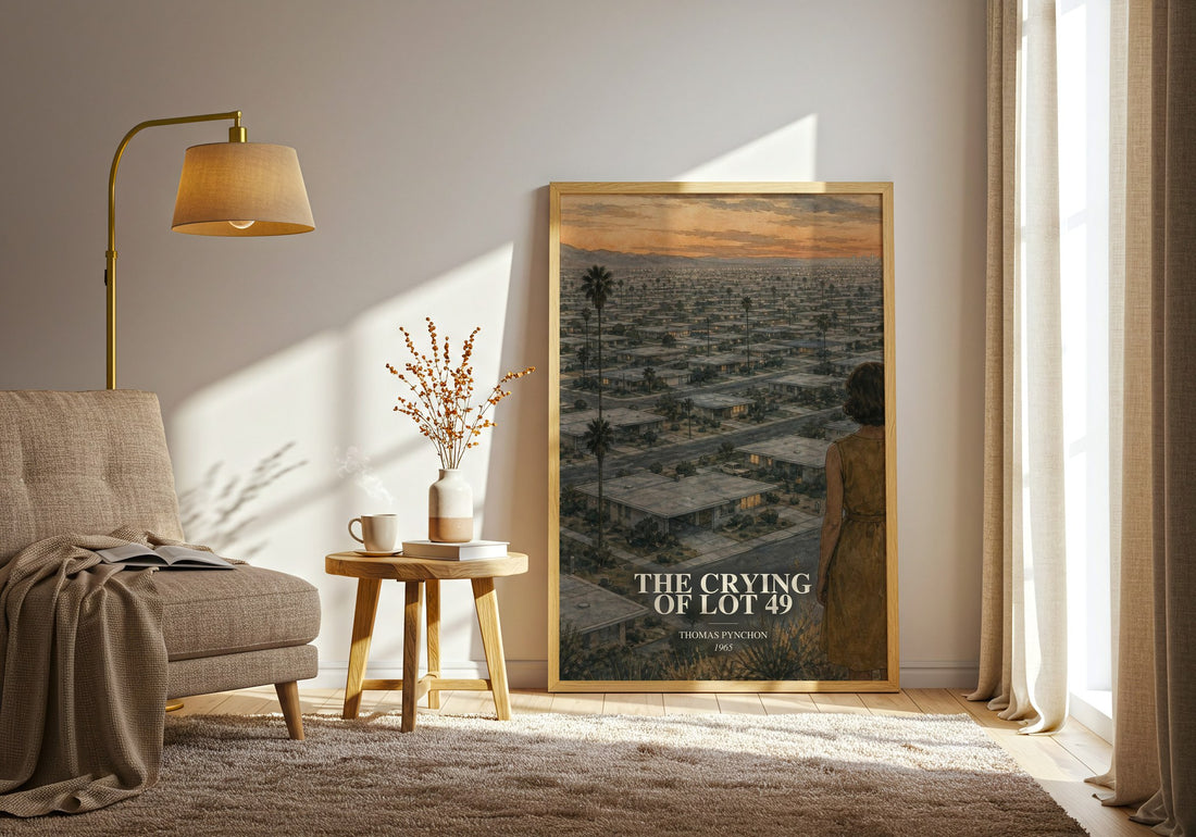 The Crying of Lot 49 watercolour print in frame leaning in hallway – literary fiction wall art