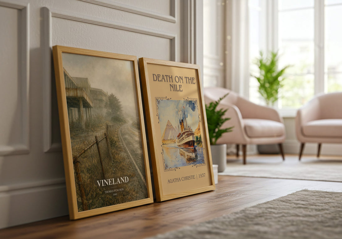 Vineland watercolour print framed by window – literary home decor