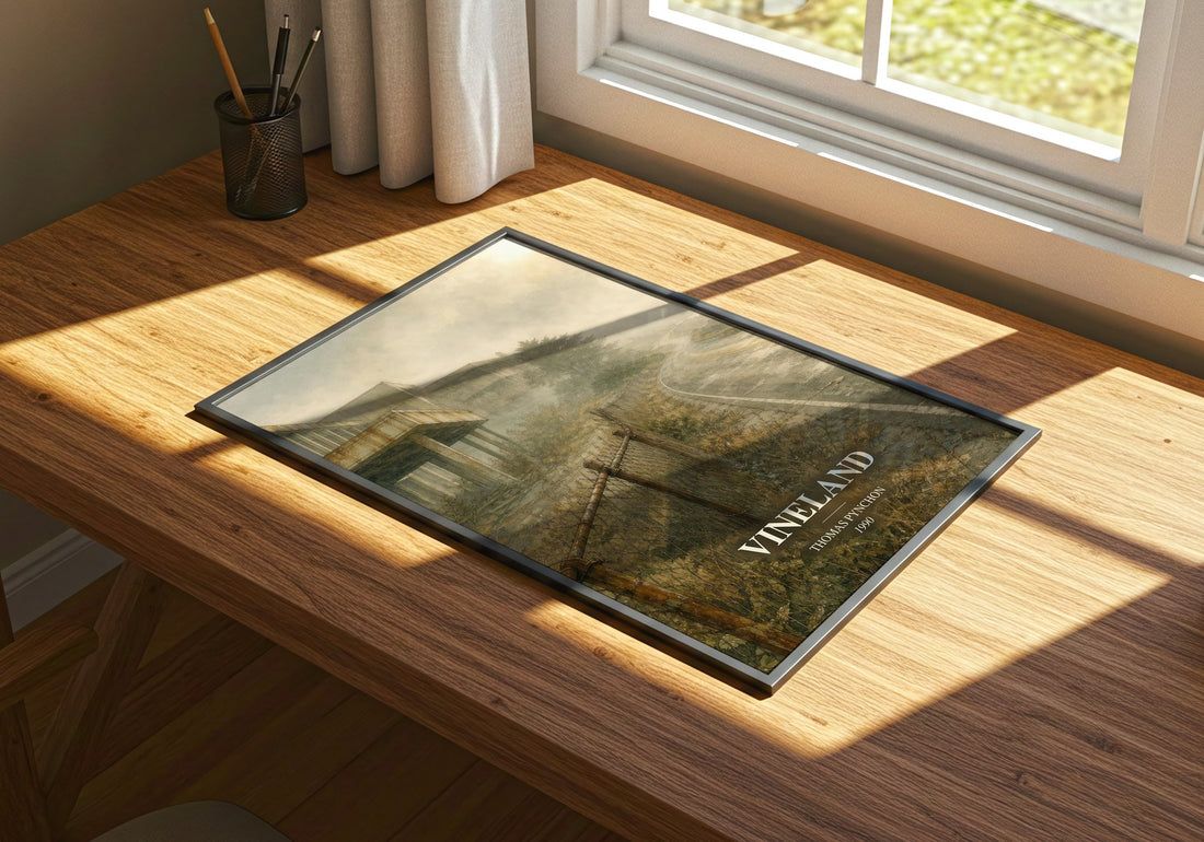 Vineland watercolour book poster framed on wall – literary fiction wall art