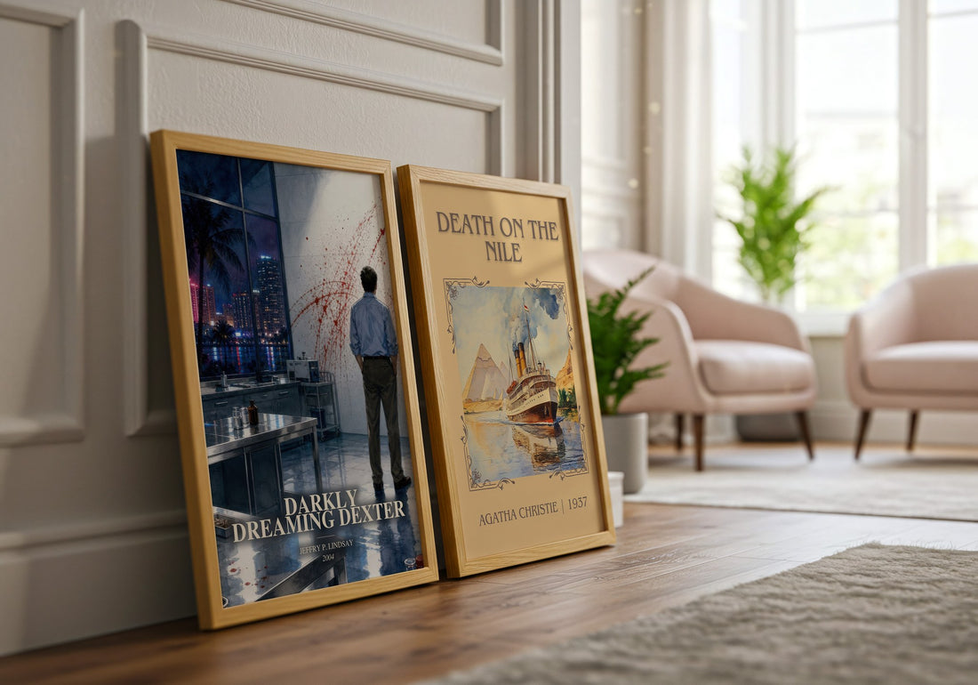 Darkly dreaming Dexter watercolour print framed by window – literary home decor