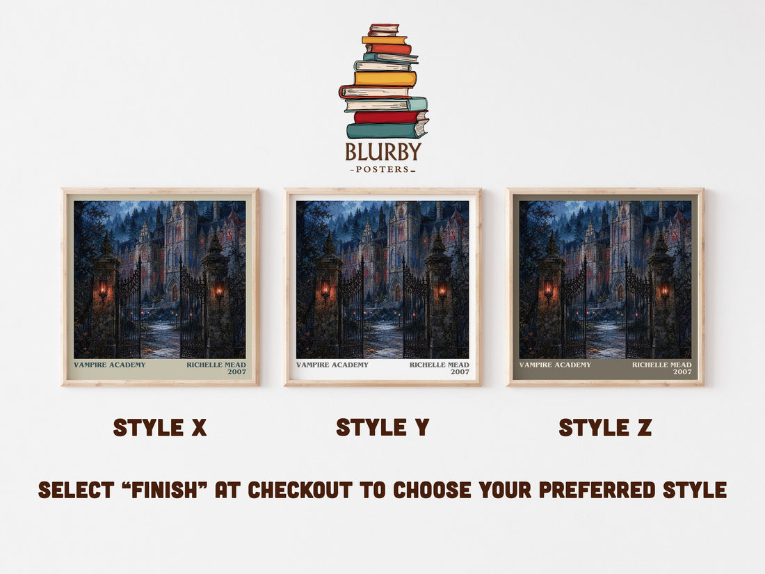 Vampire Academy literary print in frame leaning in hallway – young adult wall art (mockup)