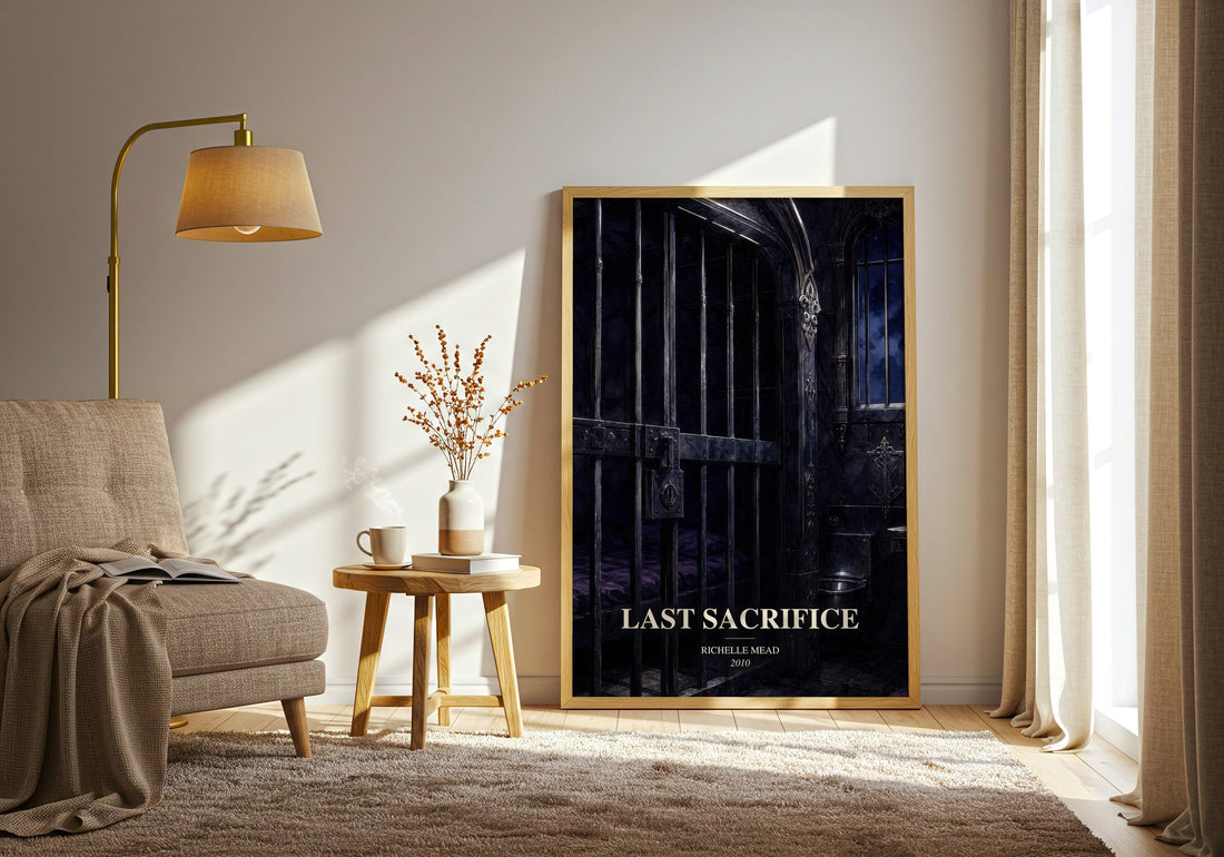 Last Sacrifice watercolour print in frame leaning in hallway – young adult wall art