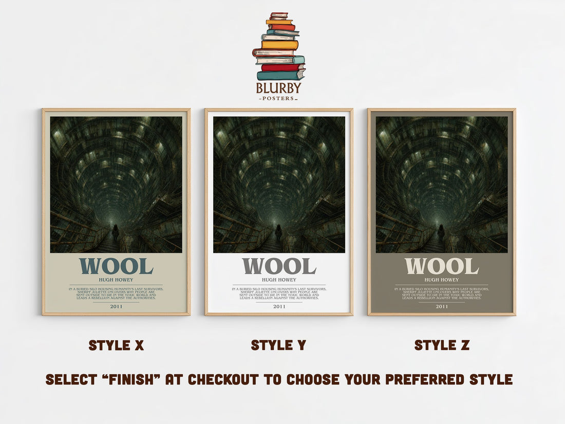 Wool bookish print in frame leaning in hallway – dystopian wall art (mockup)