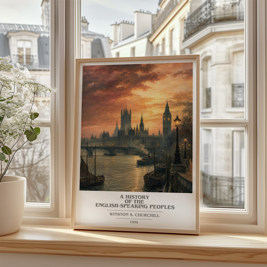 History of the English-Speaking Peoples Book Cover Poster by Winston S. Churchill – framed print by a bright window