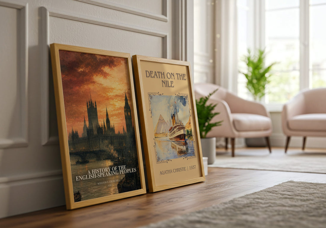 A History of the English-Speaking Peoples watercolour print framed by window – literary home decor