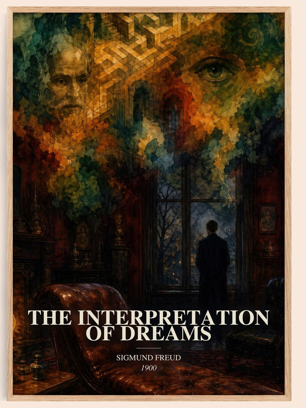 The Interpretation of Dreams watercolour book poster by Sigmund Freud – framed literary art print