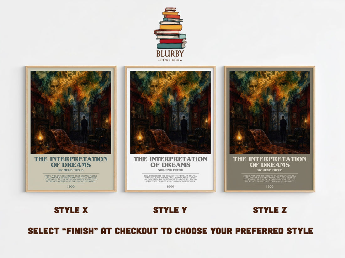 The Interpretation of Dreams bookish print in frame leaning in hallway – non fiction wall art (mockup)