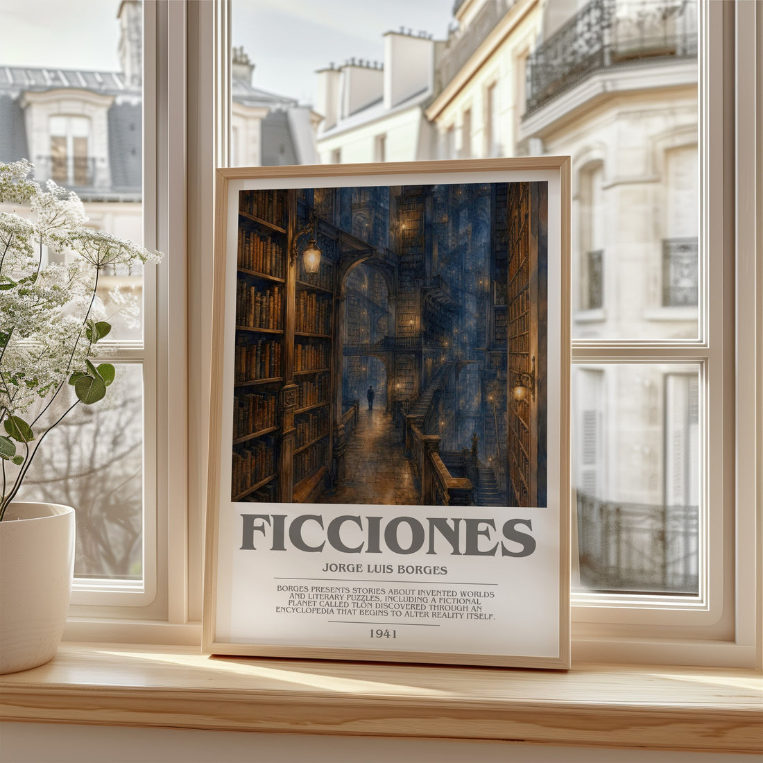 Ficciones bookish poster colour and style options – Jorge Luis Borges book art