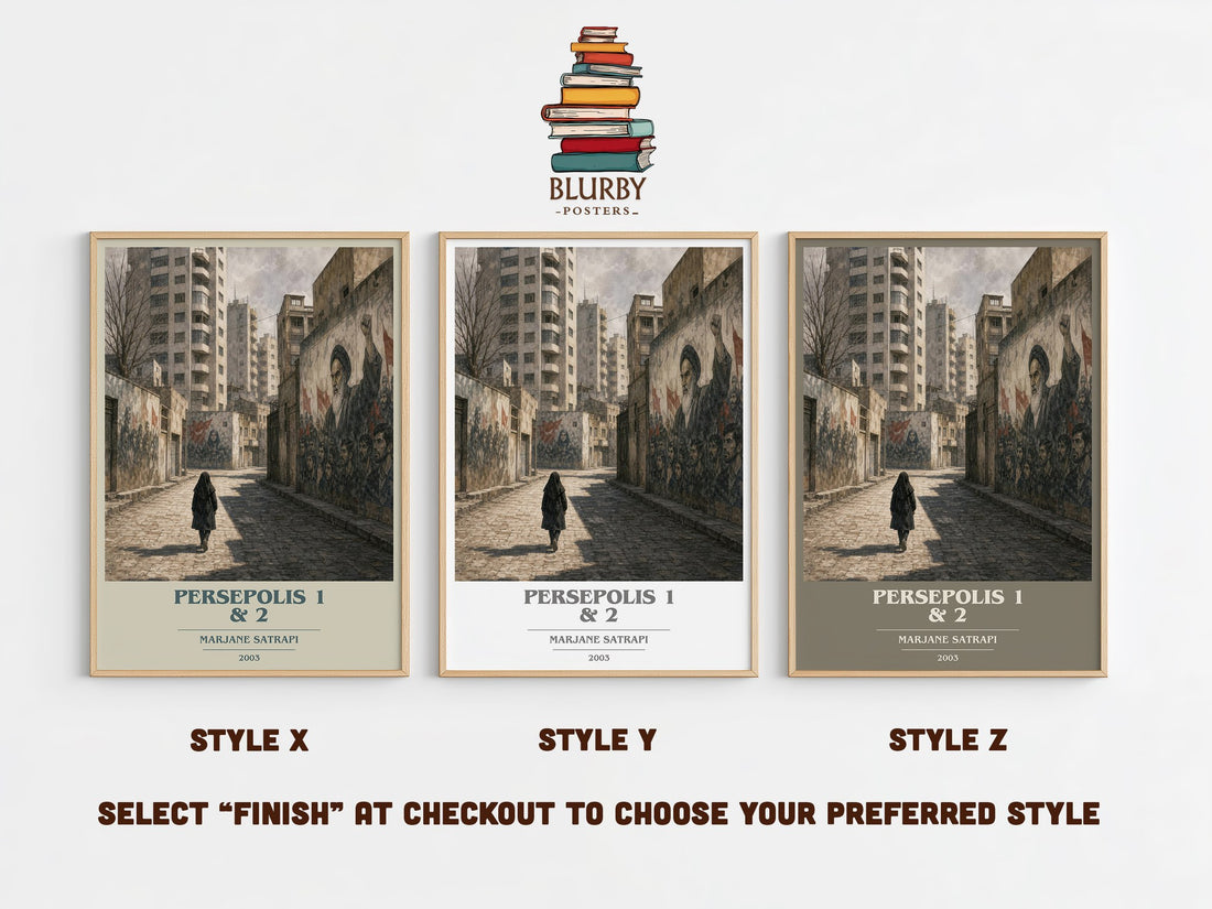 Persepolis 1 & 2 book cover print in frame leaning in hallway – memoir wall art (mockup)