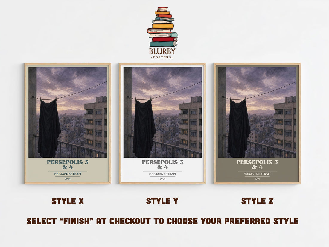 Persepolis 3 & 4 book cover print in frame leaning in hallway – memoir wall art (mockup)