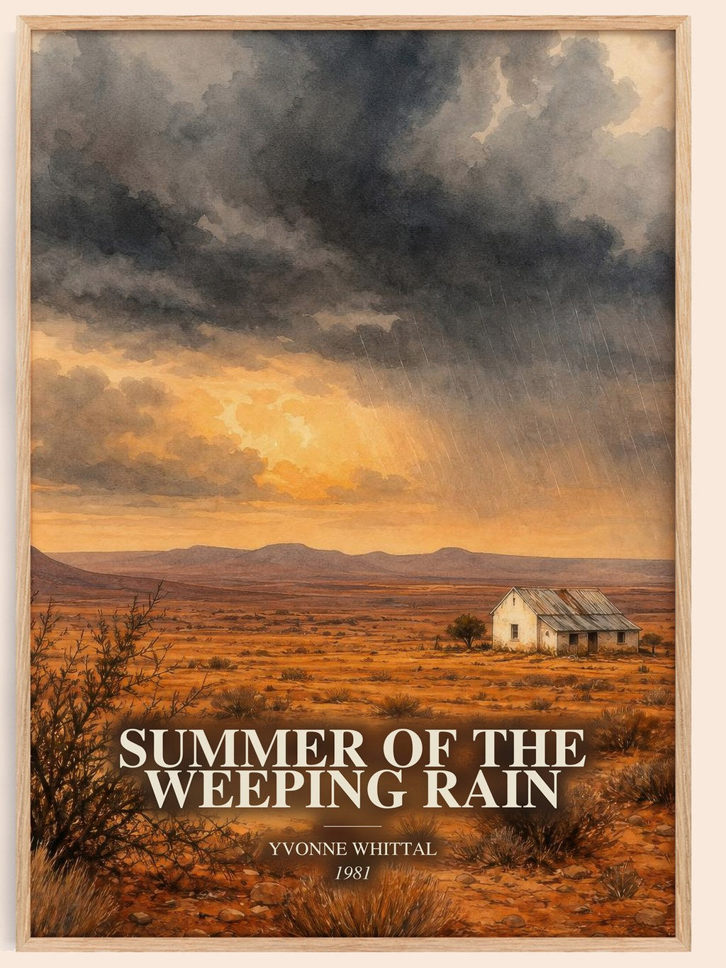 Summer of the Weeping Rain watercolour book poster by Yvonne Whittal – framed literary art print