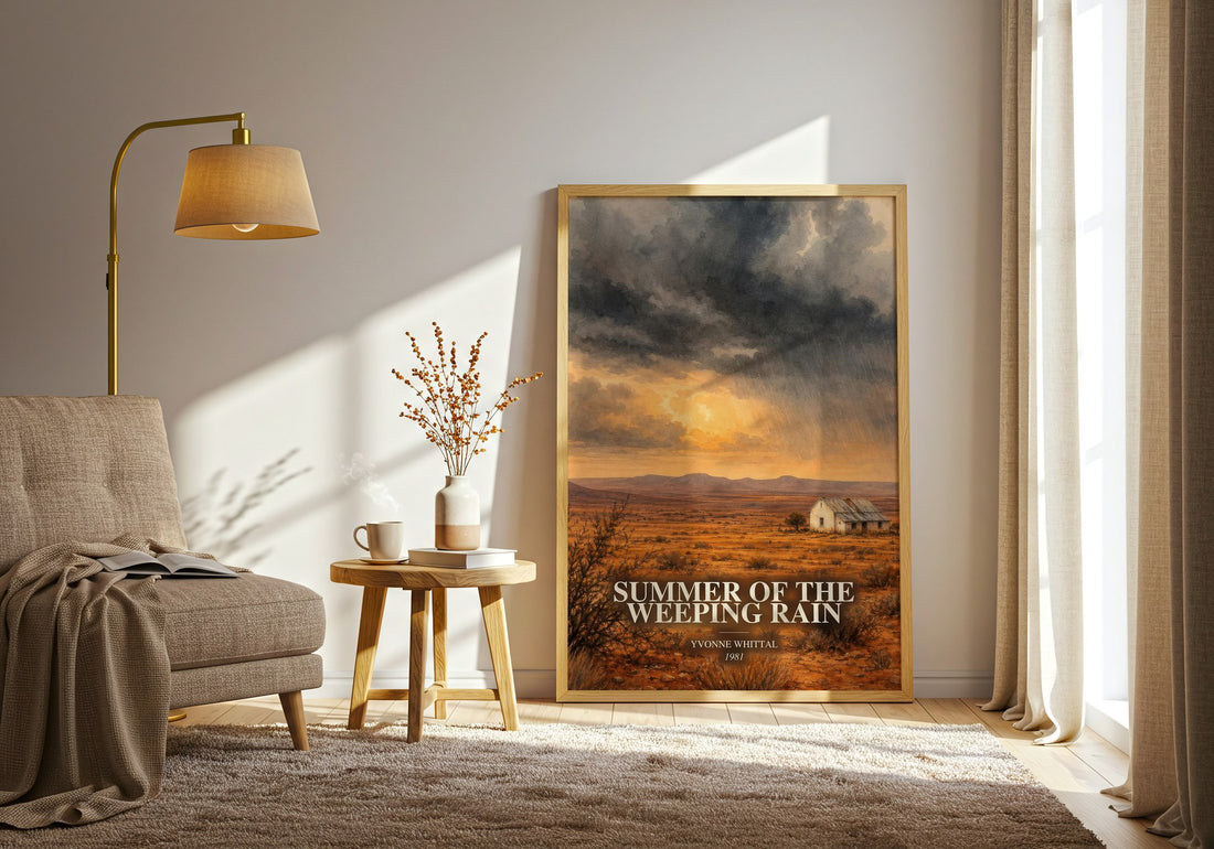 Summer of the Weeping Rain watercolour print in frame leaning in hallway – romance wall art
