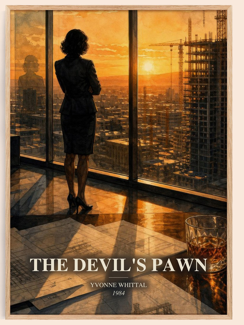 The Devil's Pawn watercolour book poster by Yvonne Whittal – framed literary art print