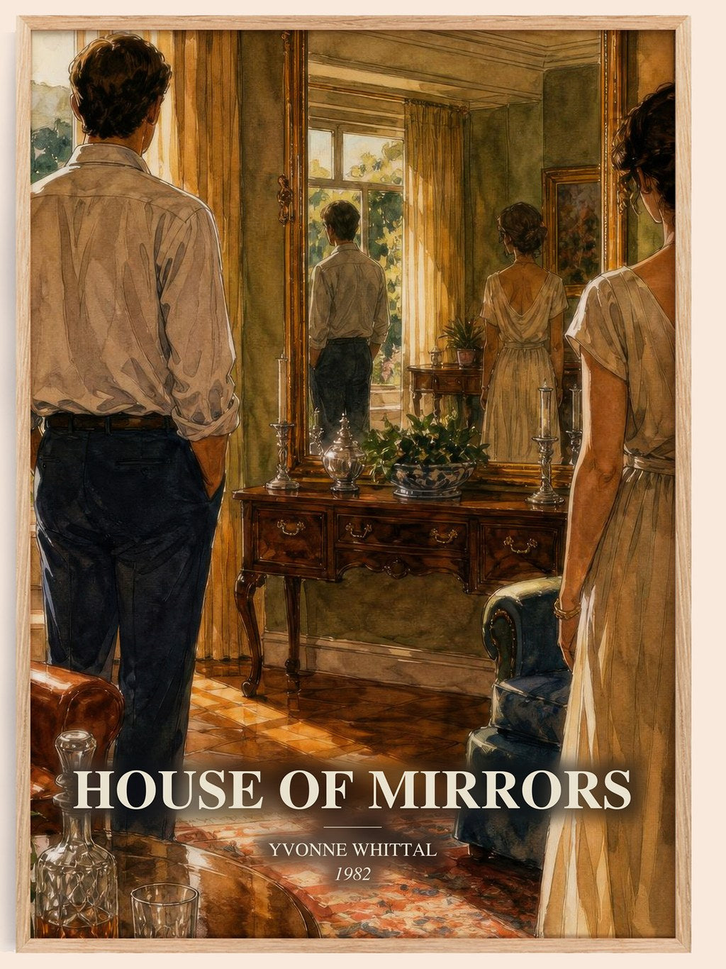 House of Mirrors watercolour book poster by Yvonne Whittal – framed literary art print