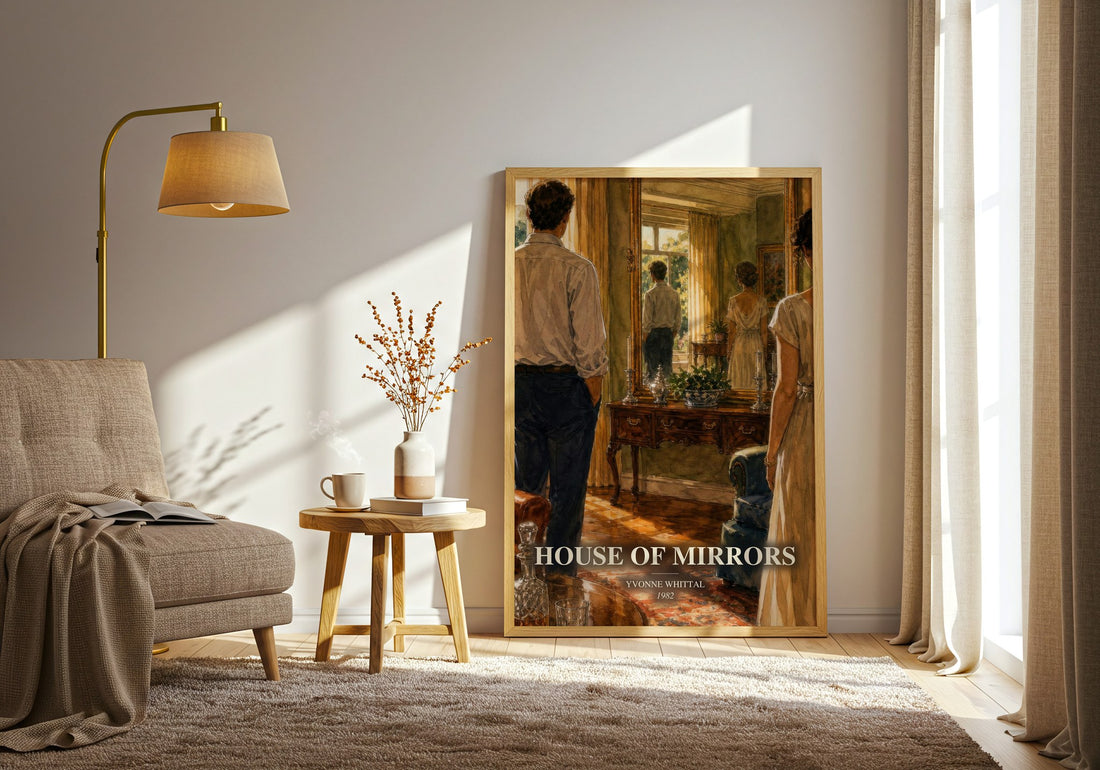 House of Mirrors watercolour print in frame leaning in hallway – romance wall art