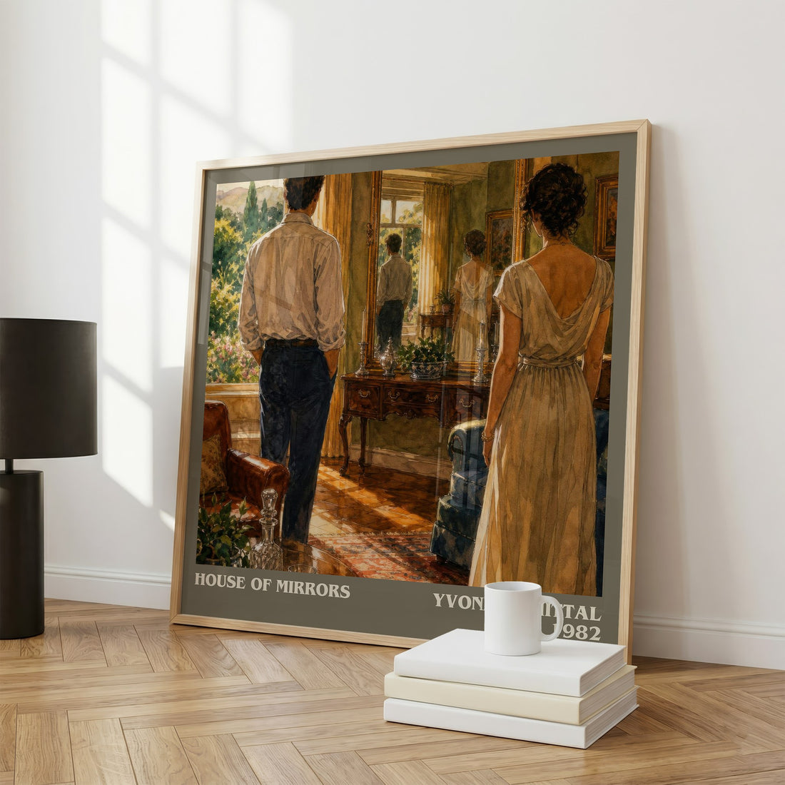 House of Mirrors literary print framed by window – literary home decor