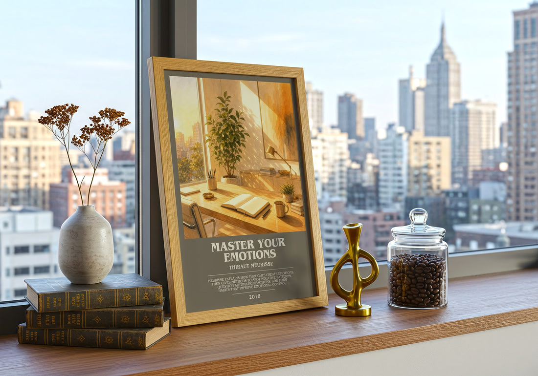 Master Your Emotions bookish print framed by window – literary home decor