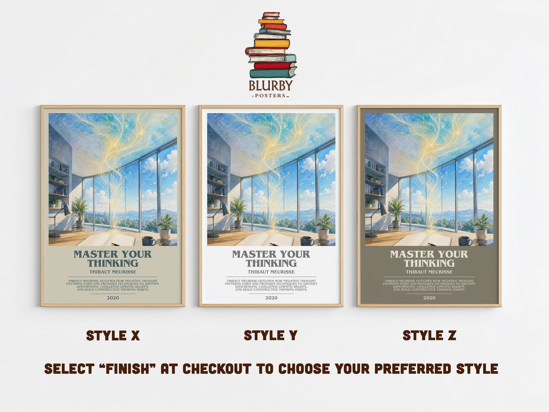 Master Your Thinking bookish print in frame leaning in hallway – non fiction wall art (mockup)