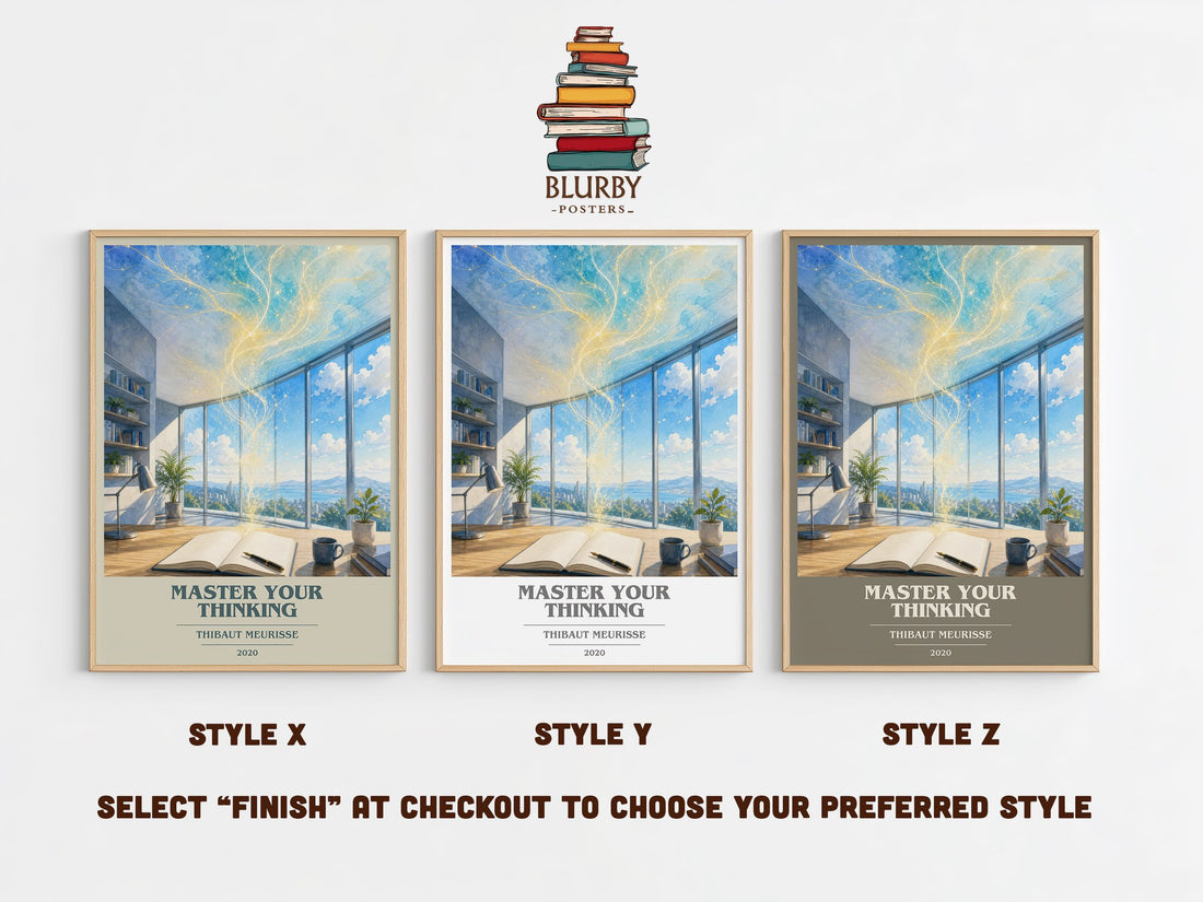 Master Your Thinking book cover print in frame leaning in hallway – non fiction wall art (mockup)