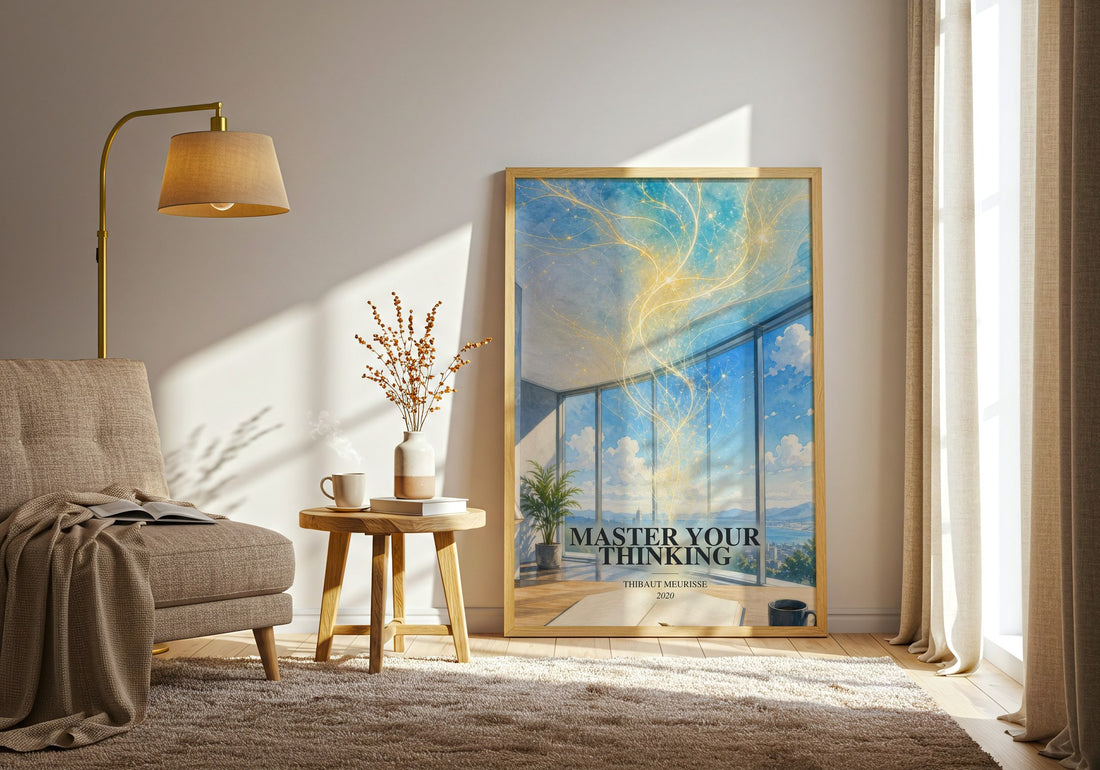Master Your Thinking watercolour print in frame leaning in hallway – non fiction wall art