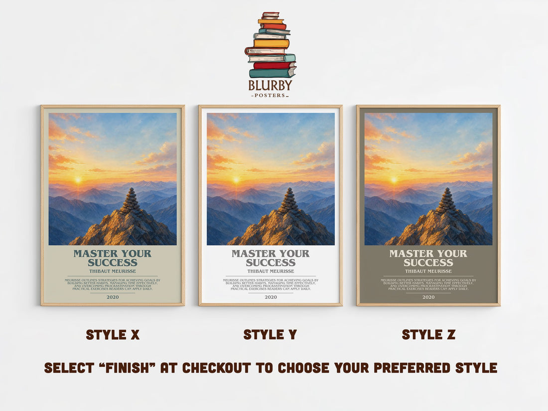 Master Your Success bookish print in frame leaning in hallway – non fiction wall art (mockup)