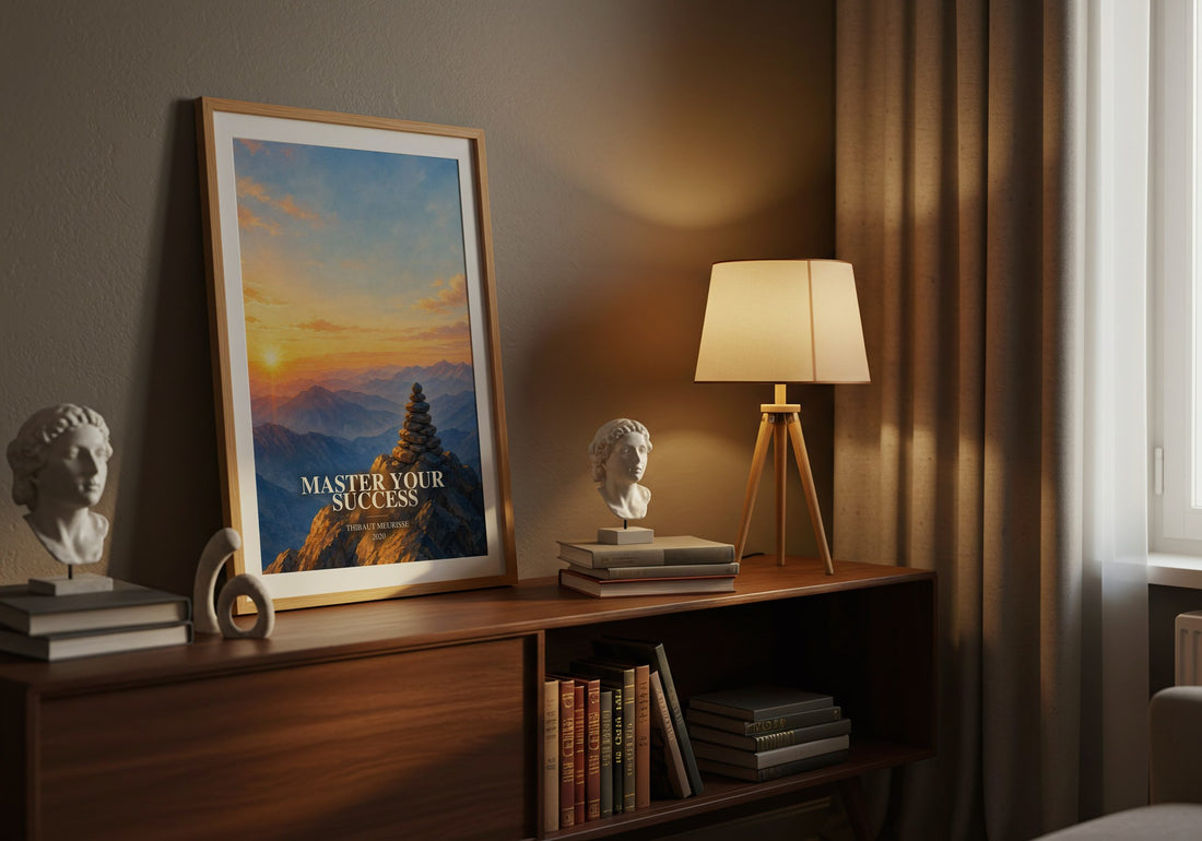 Master Your Success watercolour print on bookshelf – Thibaut Meurisse fan gift