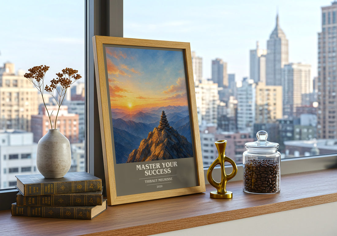 Master Your Success book cover print framed by window – literary home decor