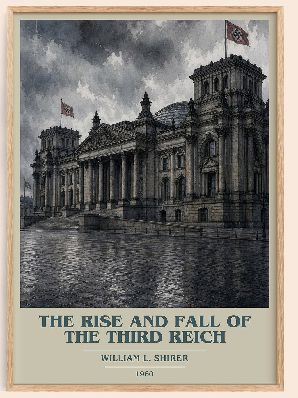 The Rise and Fall of the Third Reich book cover book poster by William L. Shirer – framed literary art print