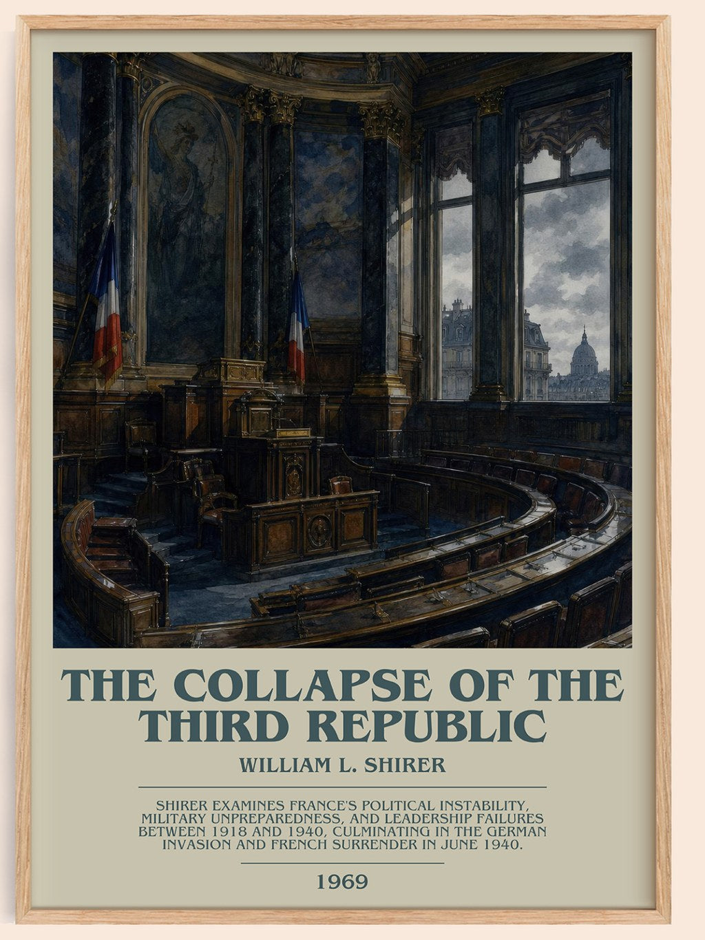 The collapse of the Third Republic bookish book poster by William L. Shirer – framed literary art print