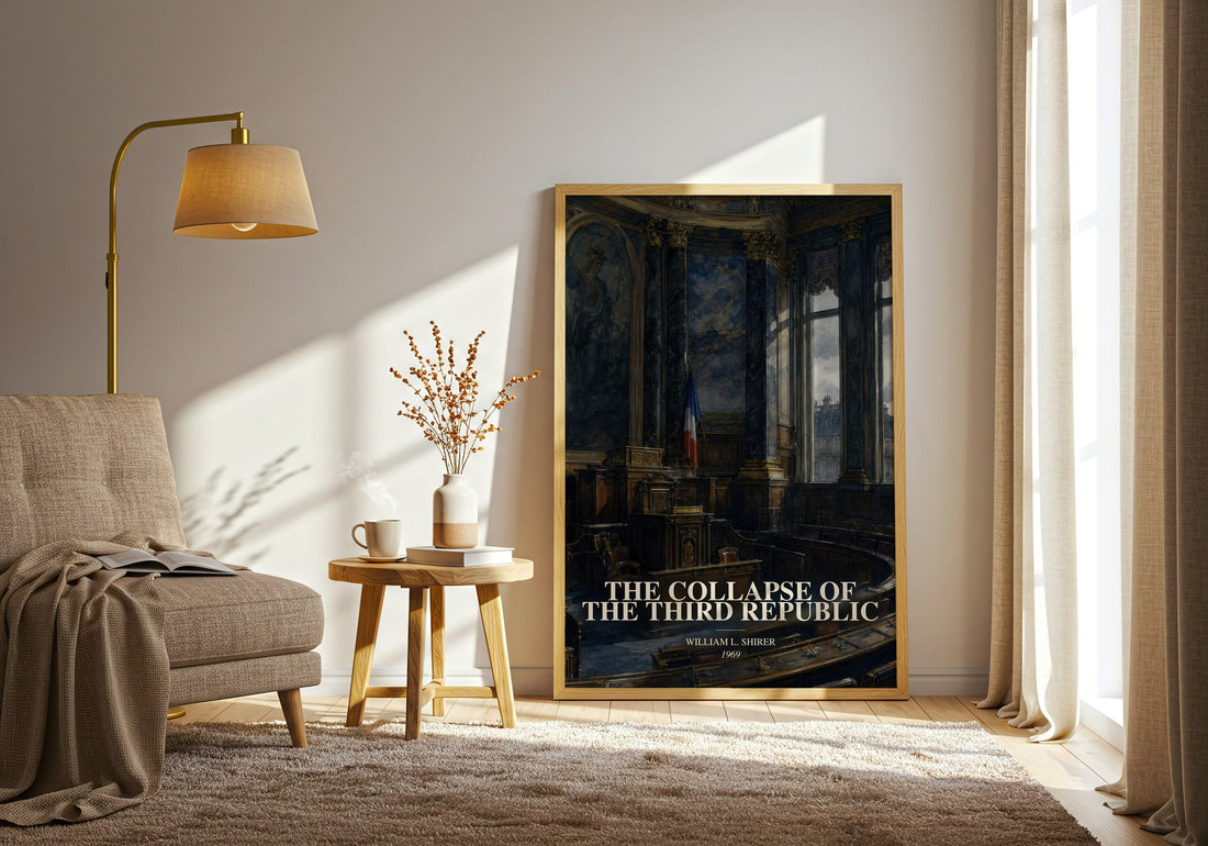 The collapse of the Third Republic watercolour print in frame leaning in hallway – non fiction wall art