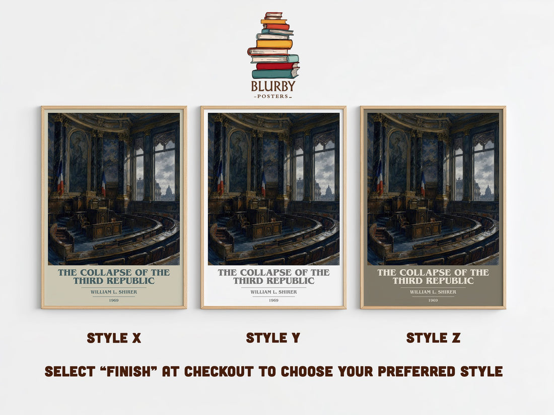 The collapse of the Third Republic book cover print in frame leaning in hallway – non fiction wall art (mockup)