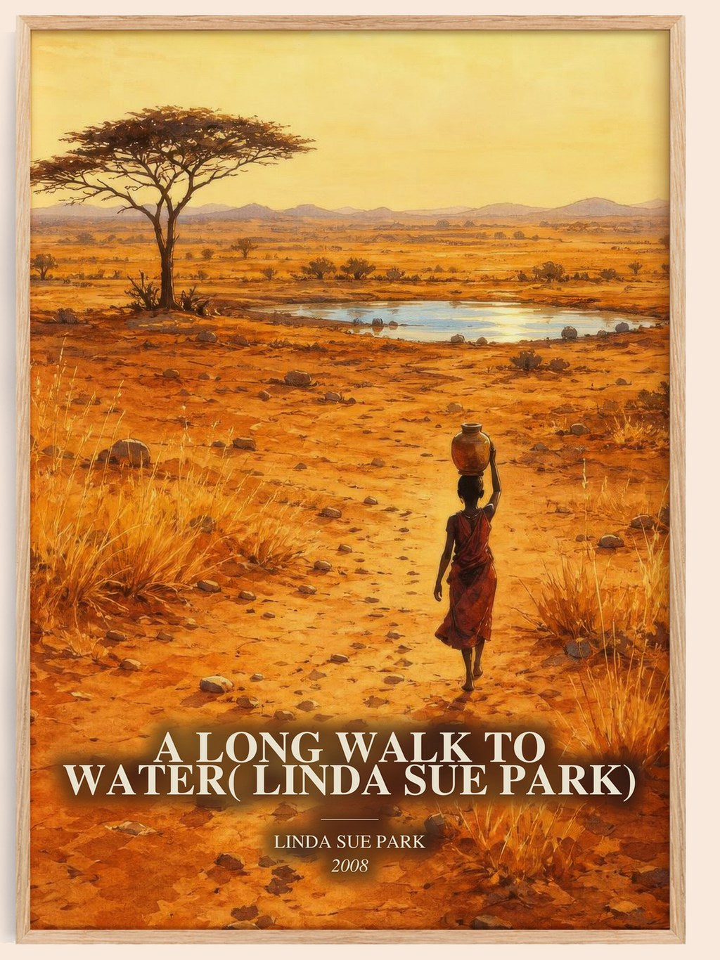 A Long Walk to Water( Linda Sue Park) watercolour book poster by Linda Sue Park – framed literary art print