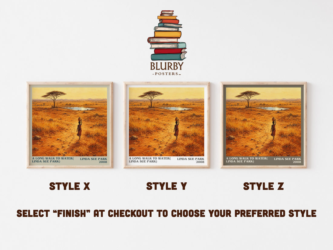 A Long Walk to Water( Linda Sue Park) literary print in frame leaning in hallway – young adult wall art (mockup)